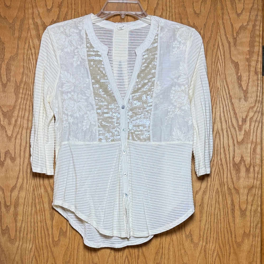 Elegant Cream Lace Button-Up Blouse